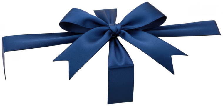 Navy blue satin ribbon bow with trailing ends isolated on transparent background - Powered by Adobe