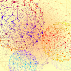Abstract wireframe mesh spheres with dot and lines, network connections. Polygonal geometric element