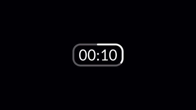 15 sec countdown timer animation on transparent background, fifteen second countdown timer in four digit from 0 to 15 seconds with alpha channel in 4k . 