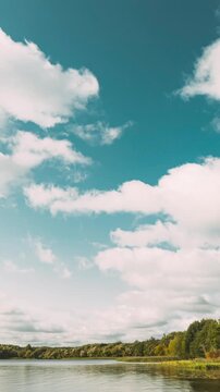 Summer Cloudy Sky Above Lepel Lake. Time lapse