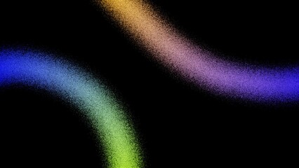 Noisy grainy gradient color flow wave shaped backdrop design. Abstract glowing dust grain noise flow neon gradient multicolour background on dark.