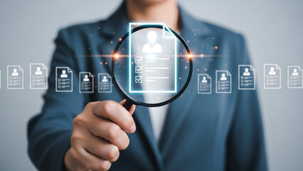 Businessman pressing a virtual button on a touchscreen to represent modern technology, digital communication, and business success