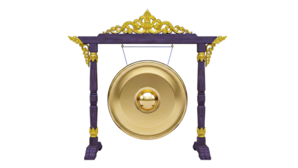 Ornate Golden Gong on Decorative Wooden Stand
