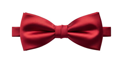 A close-up of a crimson bow tie, centered on a black background