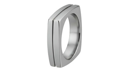 A sleek, modern silver ring with a square face and a grooved design detail