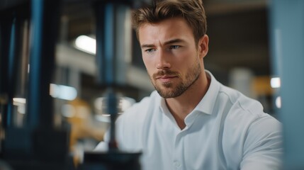 A metallurgy research lab testing tensile strength of steel samples using a universal testing machine, generating precise data for structural and industrial applications. cinematic color