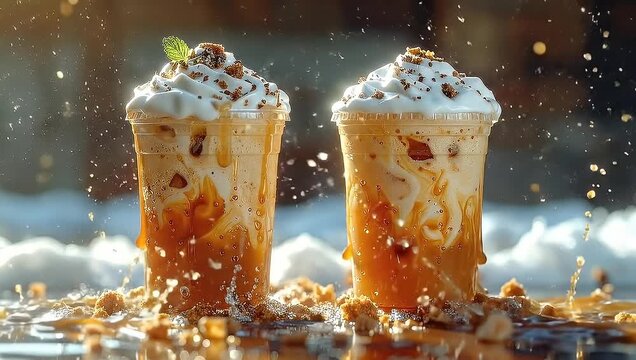 Delicious Iced Coffee Drinks with Whipped Cream and Chocolate Sprinkles.