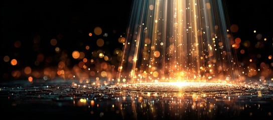 Abstract gold spark, light glitter, and bokeh background are part of image technology