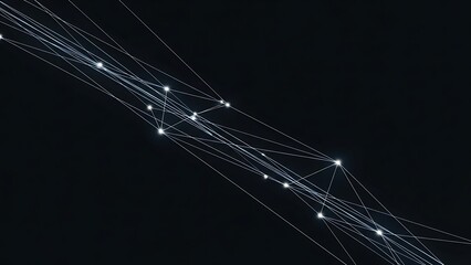 A network of glowing white lines and dots on a dark background