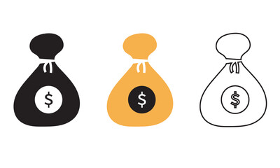 Money bag icons. Black , colour and white Money bag Vector.  collection for web, mobile apps and ui.