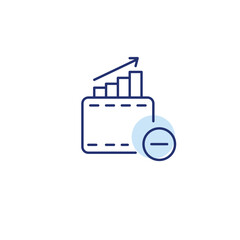 Lower balance, coins and minus. Savings problems. Minus and wallet statistics. Pixel perfect, editable stroke vector icon