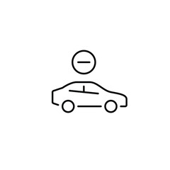 Car and minus. Ride or rental booking cancelled, vehicle removed. Pixel perfect, editable stroke vector icon