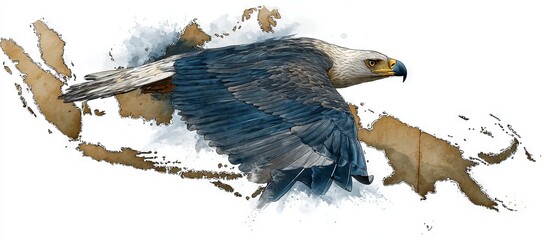 A Malaysia and Indonesia map with an eagle flying, rendered by image technology