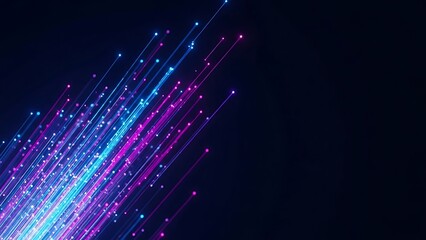 Vibrant digital light trails in dark space with purple and blue hues