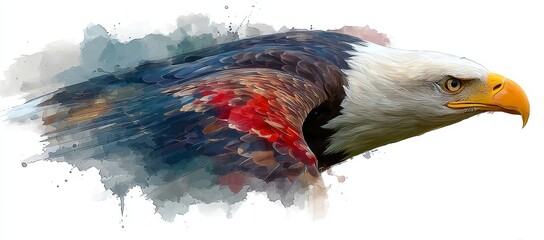 An eagle soars with a blue‑red American aura, marking the 4th of July, America's Independence Day, in image technology