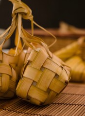 Close Up Detail of Woven Coconut Leaves for Ketupat Rice Cake Wrapper