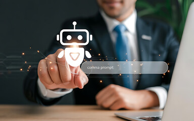 Businessman interacting with ai robot