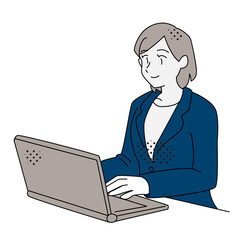 Business Woman Working on Laptop at Desk Illustration