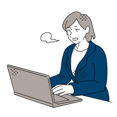 Tired Business Woman Sighing While Working on Laptop Illustration