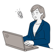 Business Woman Getting Idea While Working on Laptop Illustration