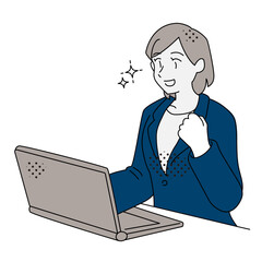 Motivated Business Woman Feeling Confident While Working on Laptop Illustration