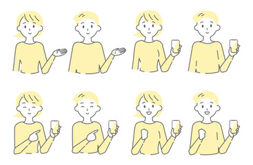 People Using Smartphone with Various Gestures Illustration Set