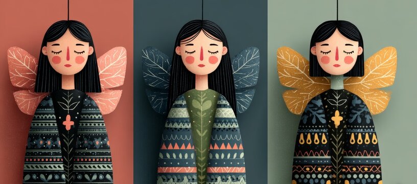 Three cute little angels are placed on a cream background, using image technology