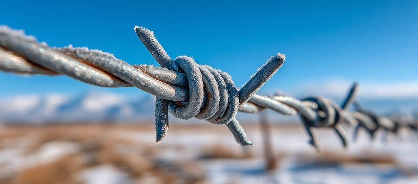 Barbed wire on a blue background via image technology
