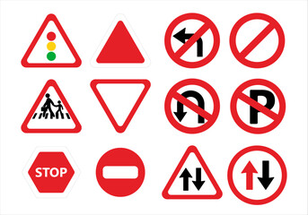 Vector illustration road sign traffic street symbol warning red transportation icon safety caution stop danger