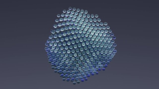 Translucent blue shapes form a sphere moving with gentle animation