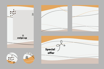 A design for social media platforms featuring shapes and sections. It is suitable for beauty, fashion, and food sectors.