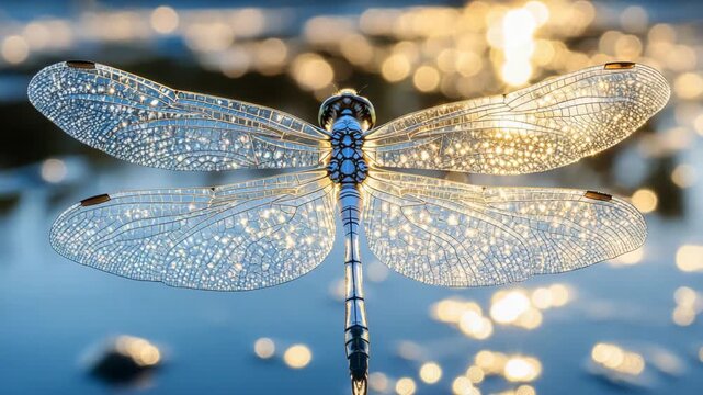 selective focus dragonfly hovering over pond