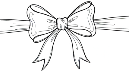 Outline drawing of a large decorative gift bow with trailing ribbons