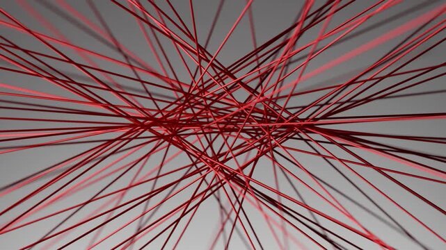 Dynamic red line pattern forming an intricate abstract 3D shape
