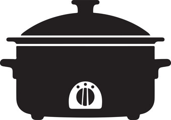 Modern kitchen appliance slow cooker icon in black and white
