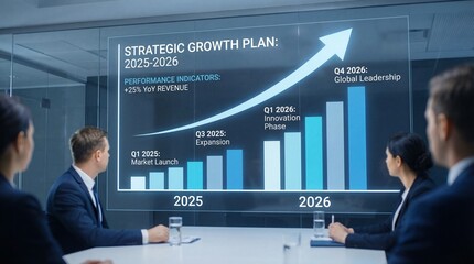 Business growth roadmap strategic plan revenue increase market launch expansion innovation global leadership business meeting professional corporate teamwork success