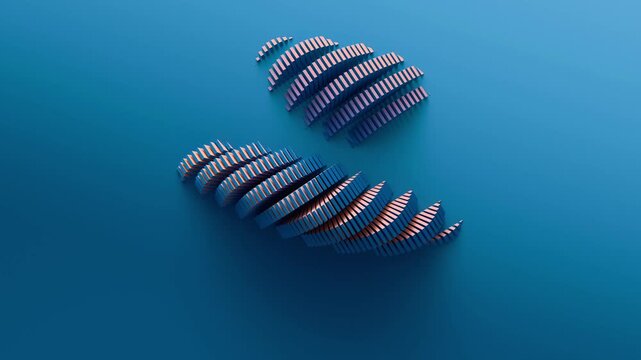 Striped abstract shapes floating in a vivid blue background
