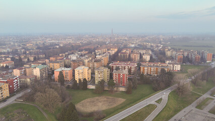 Aerial view of Cremona's residential buildings and urban landscape in Lombardy, Italy
