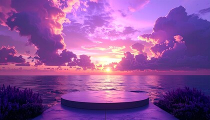 Spectacular Sunset Over Calm Ocean with Foreground Podium
