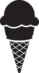 Black and White Ice Cream Cone Silhouette Isolated on Transparent Background