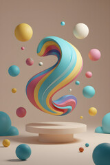 Colorful Swirling Number Two with Floating Spheres