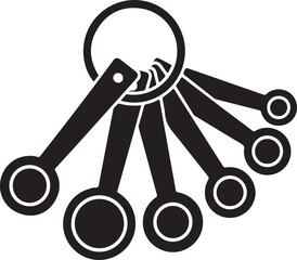 Black and white keyring with multiple keys on transparent background