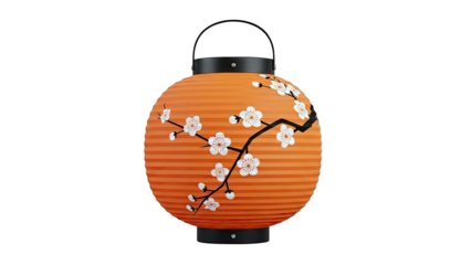 Orange Paper Lantern with Cherry Blossoms