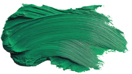 Vivid emerald paint stroke, thick textured application, against black backdrop