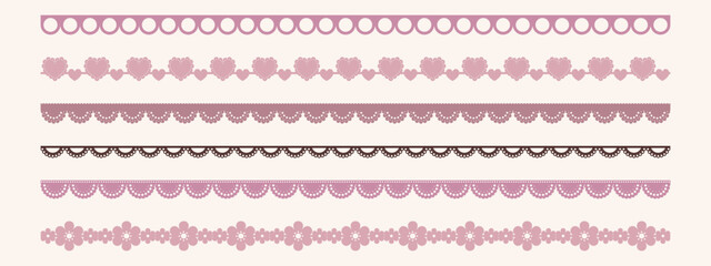 Romantic Valentine borders with delicate embroidery, wave patterns, and decorative ribbons perfect for cards, invitations, scrapbooking, and festive celebration projects.