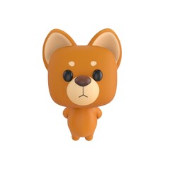 Obraz premium Cute 3D render Little Dog character standing with hands behind the back, looking up at the camera with a calm and polite pose, isolated on white background.