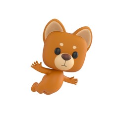 Obraz premium Cute 3D render Little Dog character flying freely in the air, joyful and carefree mascot style, isolated on white background for freedom, imagination, and digital design.