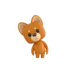 Naklejka premium Cute 3D render Little Dog character leaning slightly and looking at the camera with a curious expression, gentle and inquisitive mascot style, isolated on white background.