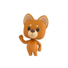 Obraz premium Cute 3D render Little Dog character raising one fist to show confidence, success, and happiness, isolated on white background.