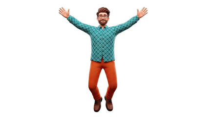 3D Man with Arms Raised in Joy